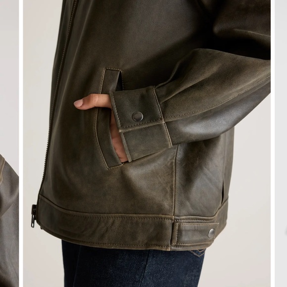 Quince 100% Leather Oversized Bomber Jacket | XS | Distressed Brown | MSRP: $250 - Picture 6 of 13